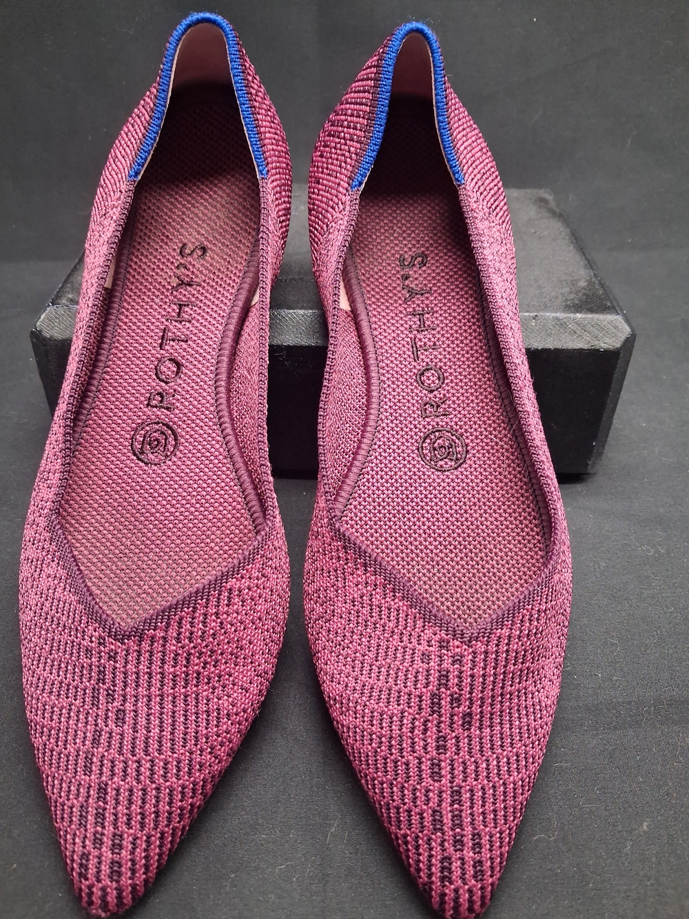 Skechers Burgundy Knit Pointed-Toe Flats. Magenta And Black
